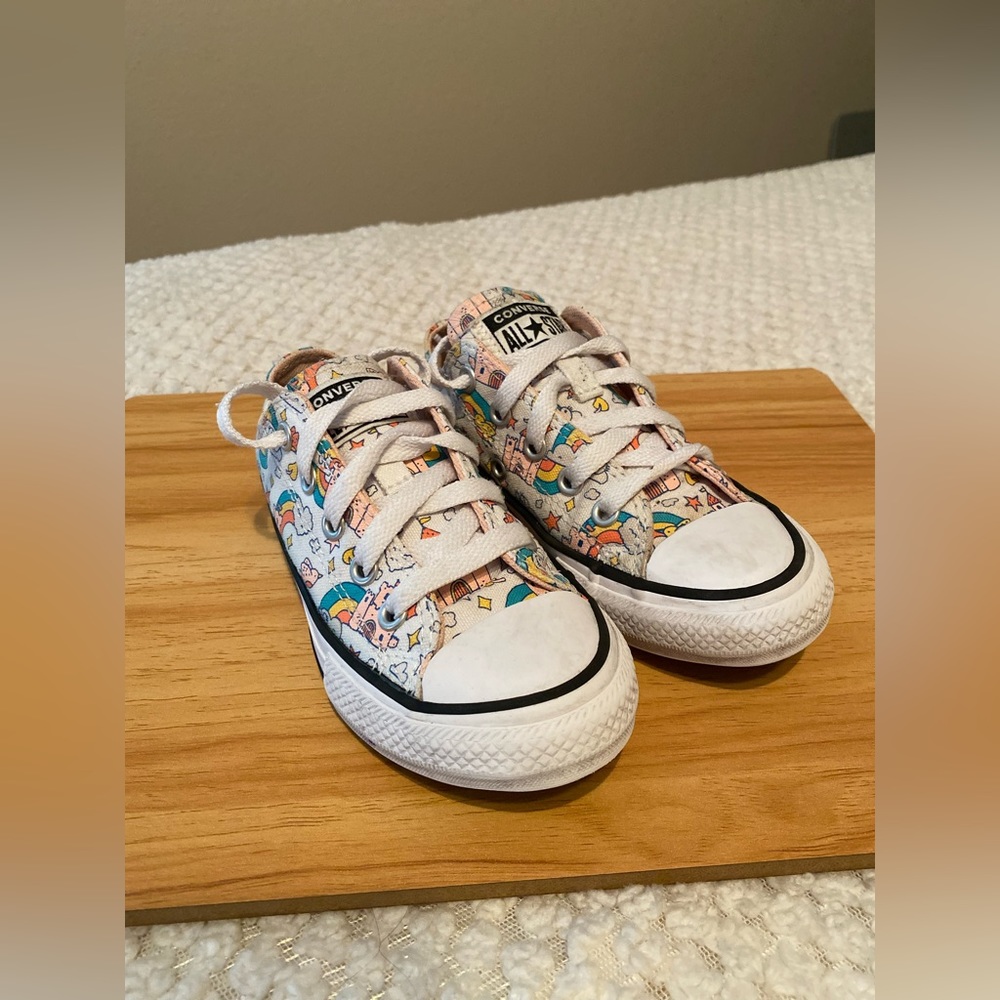 Converse | Girls size 11 | White-Pink-Teal - Picture 2 of 3